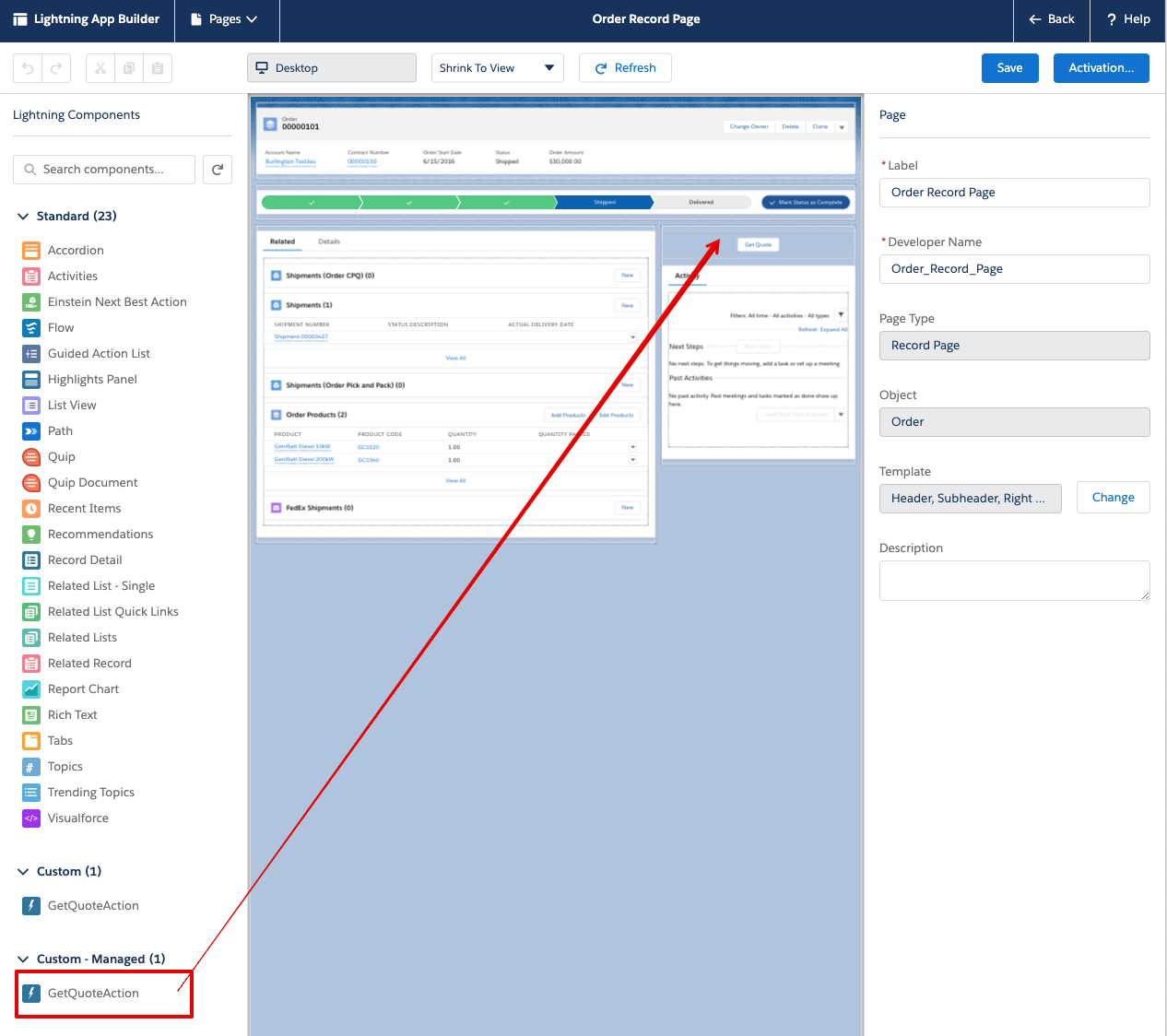 add log a call in lightning app builder