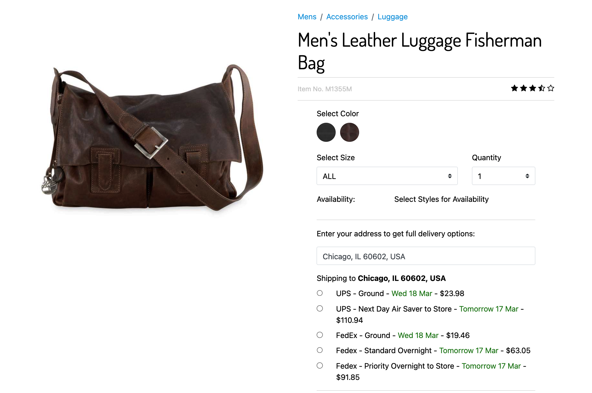 Delivery methods and shipping options at checkout